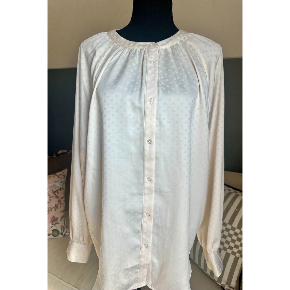 LOFT Cream Button Front Blouse - Picture 6 of 7